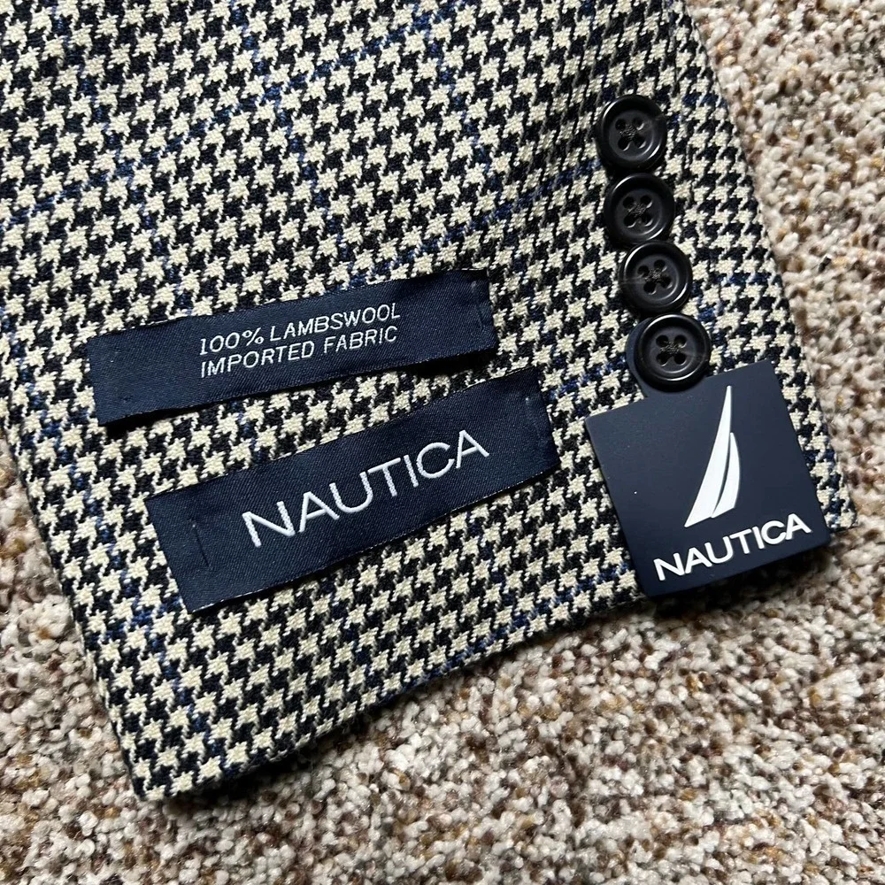 NWT Nautica Houndstooth Lambswool Sports Coat Brown Men Size 40R 3 Button Blazer